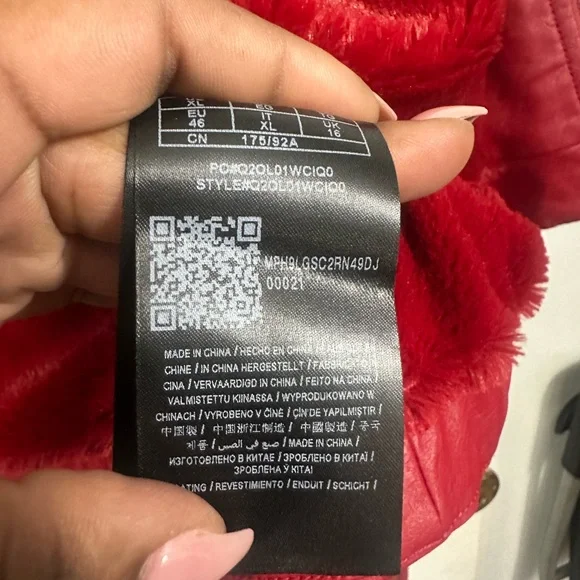 Guess Red faux Leather Motorcycle Jacket with Stand-up Collar - Picture 8 of 8